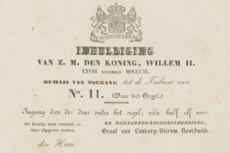 Inauguration of H.M. the King, William II. XXVIII November MDCCCXL. Proof of admission to the