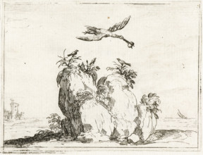 Crane with a stone in its beak, Monastic life in emblems, print, cognizance, Representation of a