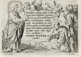 Christ teaching the disciples, print, prayer card, Christ stands in a landscape and makes a