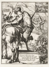 Caricature of the Elector of Bavaria, 1706, The Vervelde Bander-Heer van Beyeren, on stilts, riding