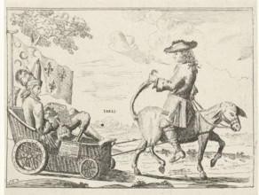 Cartoon on the French loss of Dendermonde, 1706, Pasquin the Posr-ryder, in the Cradle and Marforio
