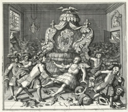 A woman of noble blood, was robbed here of land and goods, Caricature of the failed attempt to