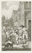 Looting of the house of a pro-French fish seller in Deventer, 1747, print, historical print, A