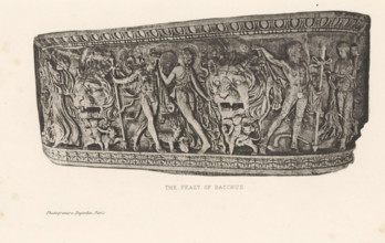 Relief of a sarcophagus, depicting a bacchanal, The feast of Bacchus, page, photomechanical print,