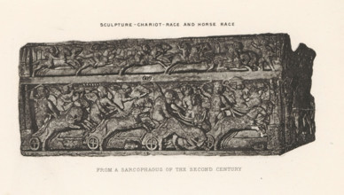 Sculpture - Chariot-race and horse race, Relief of a sarcophagus, depicting a race with horses and