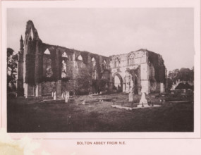 Bolton Abbey from NE, page, photomechanical print, c. 1890 - c. 1900, textile materials, linen