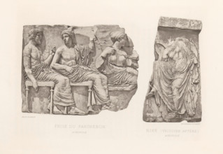 Frise du Parthénon Acropole, Niké (victoire aptère) Acropole, Part of the Parthenon frieze and a
