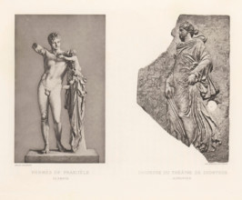 Sculpture of Hermes with the child Dionysos and a relief of a dancer, Danseuse du théatre de