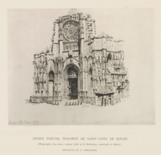 Photo reproduction of a drawing depicting the entrance portal to the Abbey Church of Saint-Ouen in