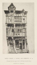 Photo reproduction of a drawing depicting an exterior of a house at Rue Damiette 29 in Rouen,
