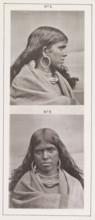 Two portraits of a Toda woman with earrings, page, photomechanical print, Above a profile photo,