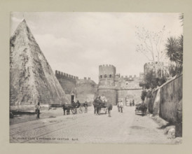 St John's gate & pyramid of Cestius, page, photomechanical print, photographer: Samuel J. Beckett,