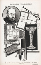 Impression Typographique, Photoreproduction of a drawing of a glass, lace, photographic apparatus