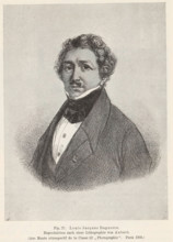 Photo reproduction of a print depicting a portrait of Louis Jacques Daguerre, Louis Jacques