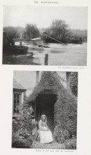 View of a river and an unknown woman in front of a house, page, photomechanical print, inscription: