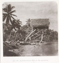 A fisherman's home in Tahiti, partly built above the Pacific Ocean, A fisherman's Hut on the
