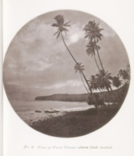 View of a beach, Point Venus, with palm trees on Tahiti, View of Point Venus - where Cook landed,