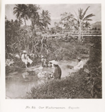 Our Washerwomen. Papeete, Women washing clothes in a river near Papeete, page, photomechanical
