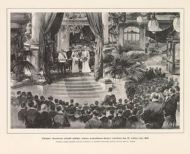 Zahájeni vseobecné zemské jubilejni výstavy arciknizetem Karlem Ludvikem dne 15. kvetna roku 1891,