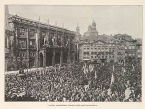 Crowd at the Staromestské námestí in Prague during a festival of the Sokol movement, Ze sletu