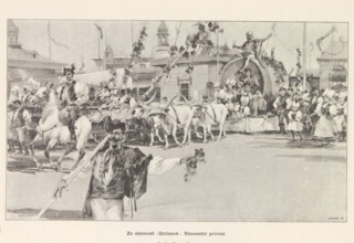 Ze slavnosti, Docesné' Slavnostní pruvod, Photographic reproduction of a painting, representing a