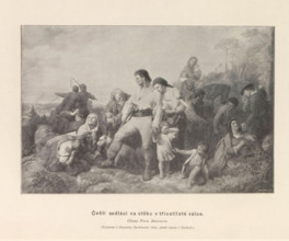 Photo reproduction of a painting depicting Bohemian peasants fleeing the Thirty Years' War, Cesti
