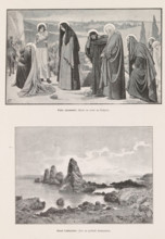 Two photo reproductions of paintings, depicting Mary on the road to Golgotha and a view of the