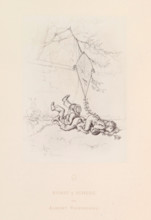 Photo reproduction of a drawing of three children who have fallen while trying to retrieve a kite