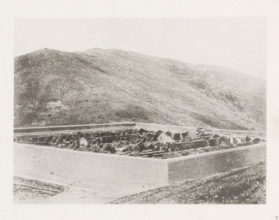 Burned Chinese camp near Port Arthur, page, photomechanical print, number: '28', photographer: AN