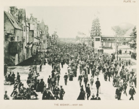 The Midway.- west end, View of a street with country pavilions at the World's Columbian Exposition