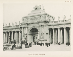 View of the colonnaded entrance arch of the World's Columbian Exposition in Chicago in 1893,