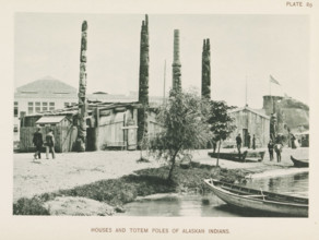 Houses and totem poles of Alaskan people at the World's Columbian Exposition in Chicago in 1893,