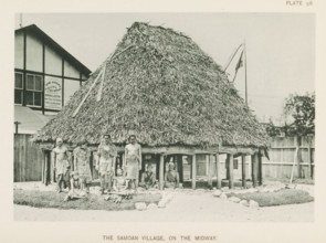 The Samoan village, on the Midway, House and people from Samoa at the World's Columbian Exposition