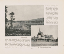 Photomontage of a view of Woodland Park and the Woodland hotel, page, photomechanical print,