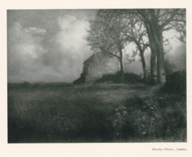 Landscape, with a building in the background, page, photomechanical print, photographer: Alfred