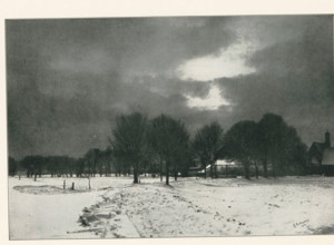 View of a farm in a winter landscape, page, photomechanical print, photographer: Alfred Erdmann,