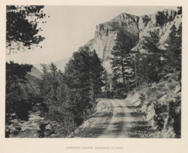 Gardiner Canyon, entrance to park, page, photomechanical print, photographer: Frank Jay Haynes,