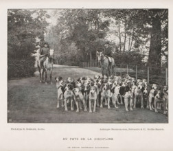 View of a group of dogs in front of two unknown men on horseback, probably for hunting, Au pays de