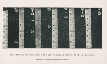 Different phases of a falling drop, Specimen des photographies d'une goutte d'eau obtenues par M.Ch