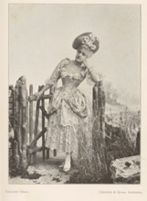 Portrait of an unknown woman at a fence, page, photomechanical print, inscription: 'Phot. Corresp