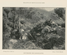 Rocky landscape near Barcelona, Environs de Barcelone, page, photomechanical print, maker: Pauli et
