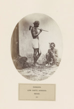 Two unknown men with tools from the Dusadh community of Bihar in eastern India, photograph, page,