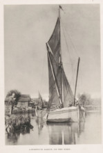 A Norwich barge, on the yare, Barge with two men, page, photomechanical print, photographer: John