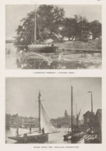 View of a wherry along the bank, A Norfolk wherry, (supper time), page, photomechanical print,