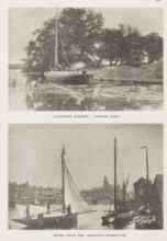 Home from the Broads, (Yarmouth), View of Great Yarmouth with a sailing boat sailing in, page,