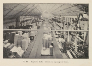 View of a workshop in the Godin paper factory in Huy, page, photomechanical print, monogram: 'AN',