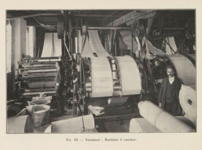 View of a workshop in a paper factory in Turnhout, page, photomechanical print, monogram: 'AN',