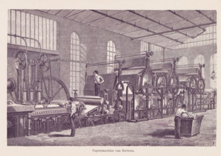 Reproduction of an engraving of a paper machine, Bertram Paper Machine, reproduction, page,