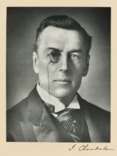 The right honorable Joseph Chamberlain, photograph, page, annotation, inscription: '17, Baker St,