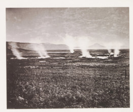 View of geysers along Lake Taupo, page, photomechanical print, photographer: Daniel Louis Mundy,
